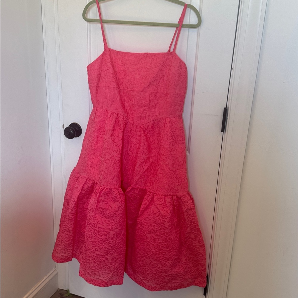 Anthropologie Hutch Coral Pink Textured tiered Strap Dress 8 - Picture 5 of 10